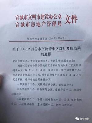 【喜訊】祥生物業宣城分公司榮獲市級考核一等獎